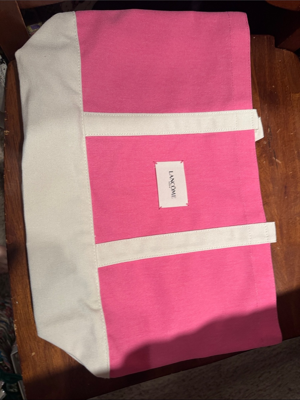 Lancome Pink and White Canvas Tote